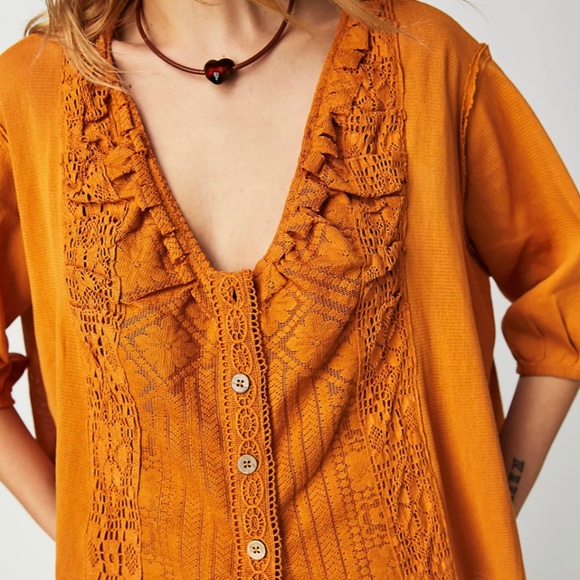 Free People Orange Top S - Picture 2 of 6